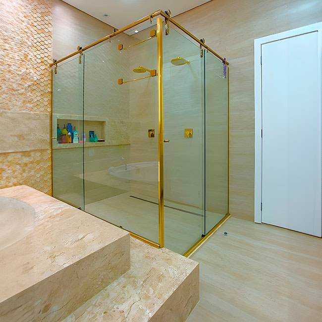 Box de Vidro para Banheiro Luxe Trilho Redondo 1 Box De Vidro Para Banheiro Luxe Trilho Redondo