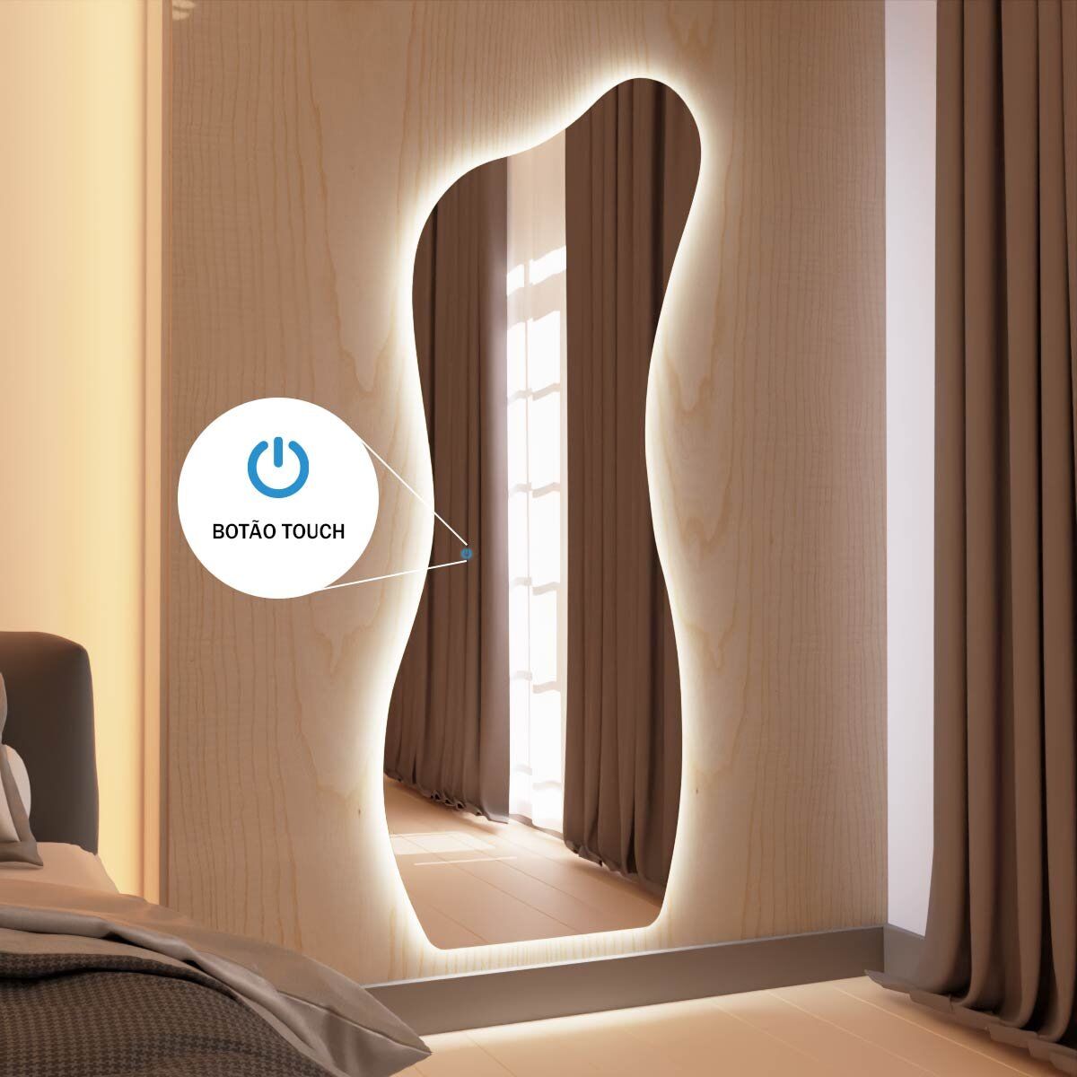 Espelho Grande Orgânico com Led e Touch 60x165cm 7 Espelho Grande Orgânico Com Led E Touch 60X165Cm