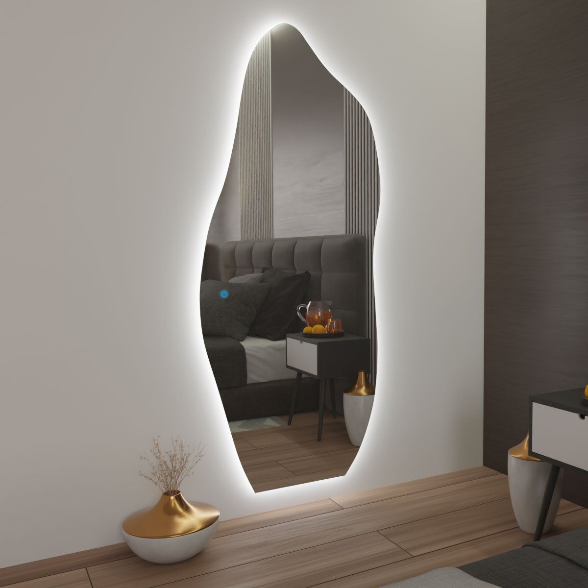 Espelho Grande Orgânico com Led e Touch 80x180 cm 1 Espelho Sala Grande Orgânico Com Led E Touch