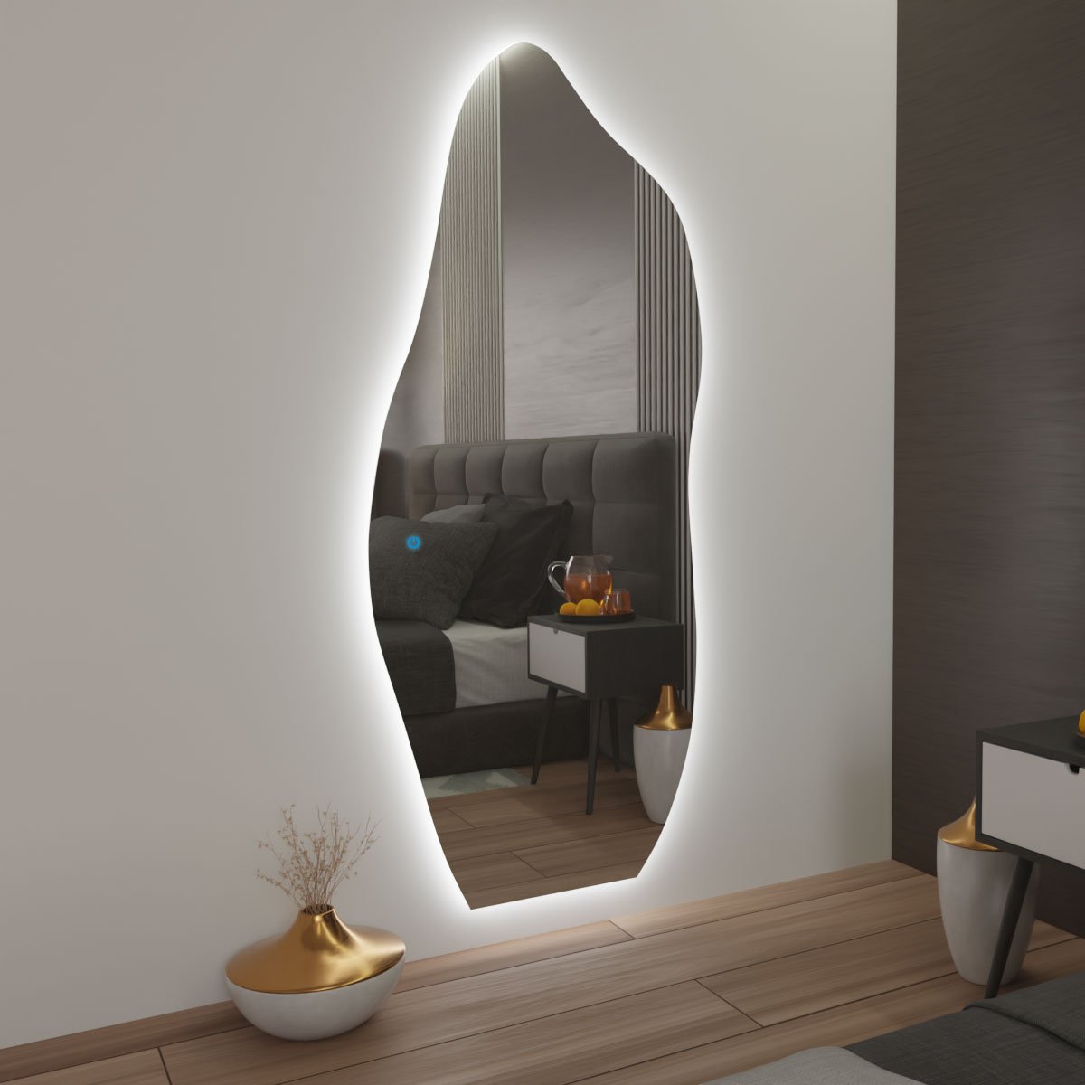Espelho Sala Grande Orgânico Com Led E Touch