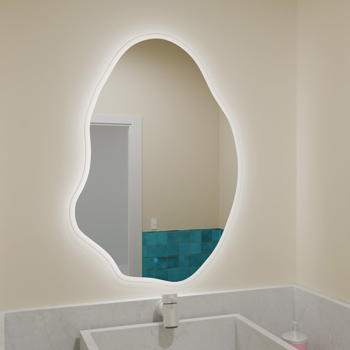 Espelho Grande Orgânico Com Led E Touch 70X95Cm