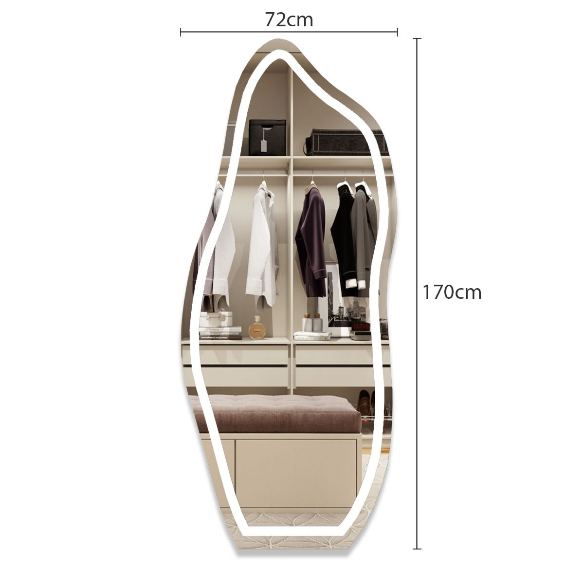 Espelho com LED Iluminado Orgânico Corpo Inteiro Decor 44W/m IRC+97 3 Espelho Com Led Iluminado Orgânico Corpo Inteiro Medidas