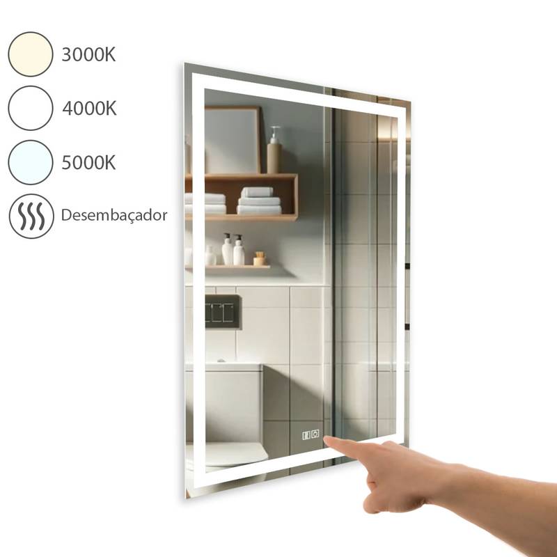 Espelho Com Led Iluminado Desembaçador Pro Touch 3 Cores