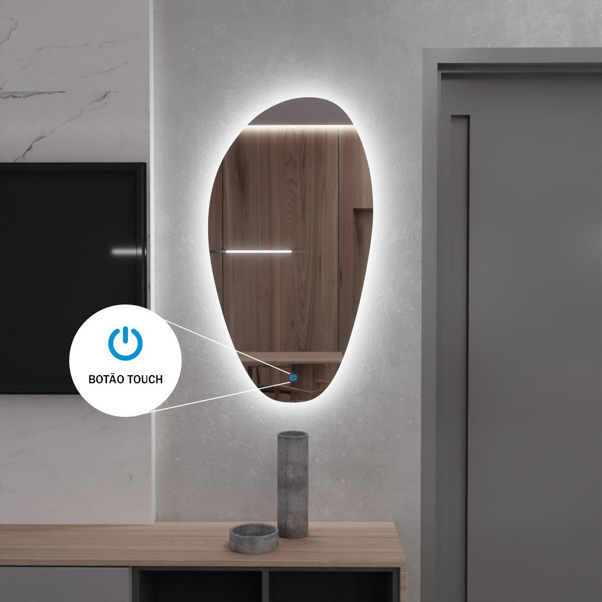 Espelho Orgânico com LED e Touch 70x50cm 7 Espelho_Organico_50X70_Touch