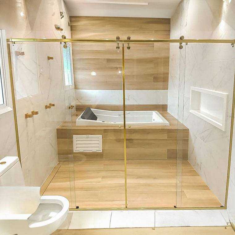 Box de Vidro para Banheiro Elegance Due 2 Box De Banheiro Modelo Elegance Due Dourado