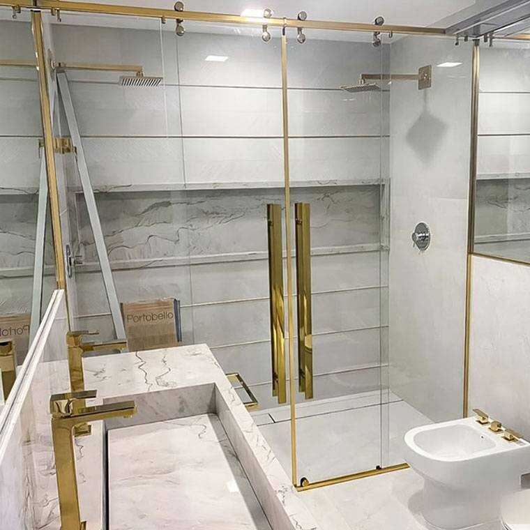 Box de Vidro para Banheiro Elegance Due 11 Box De Banheiro Modelo Elegance Due Dourado