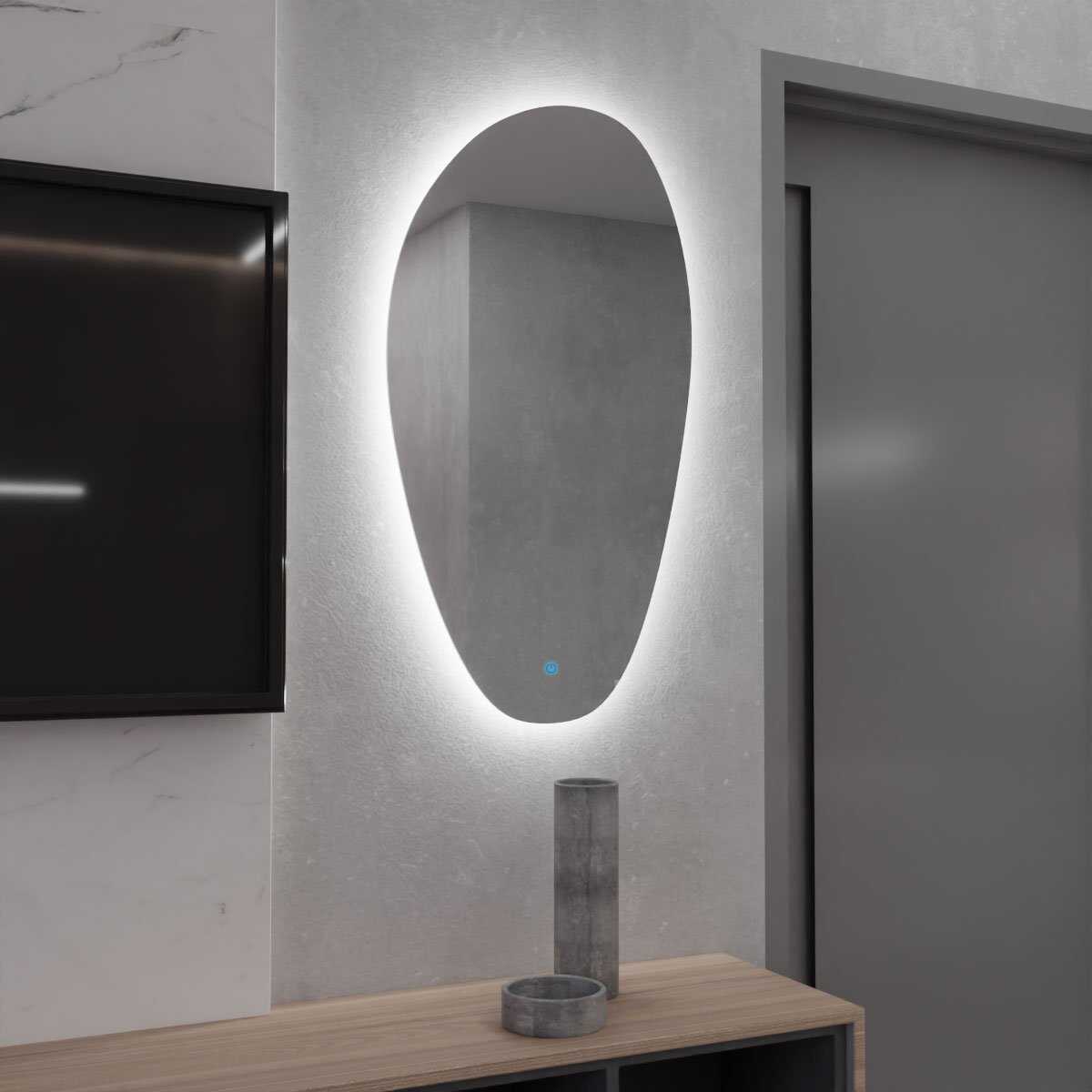 Espelho Orgânico com LED e Touch 70x50cm 1 Espelho Orgânico Com Led E Touch