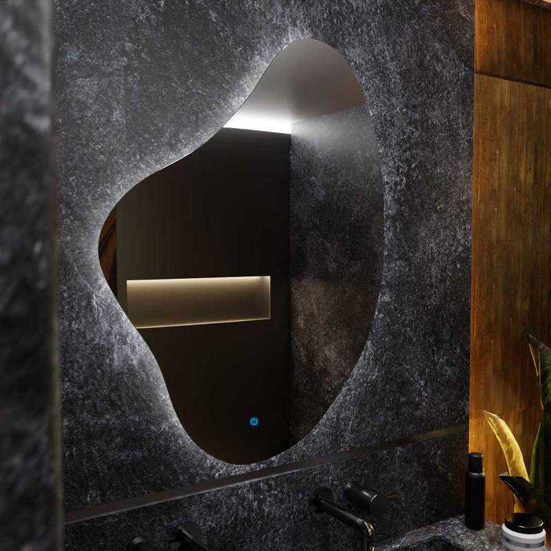 Espelho Grande Orgânico com Led e Touch 80x100cm 1 Espelho Grande Orgânico Com Led E Touch