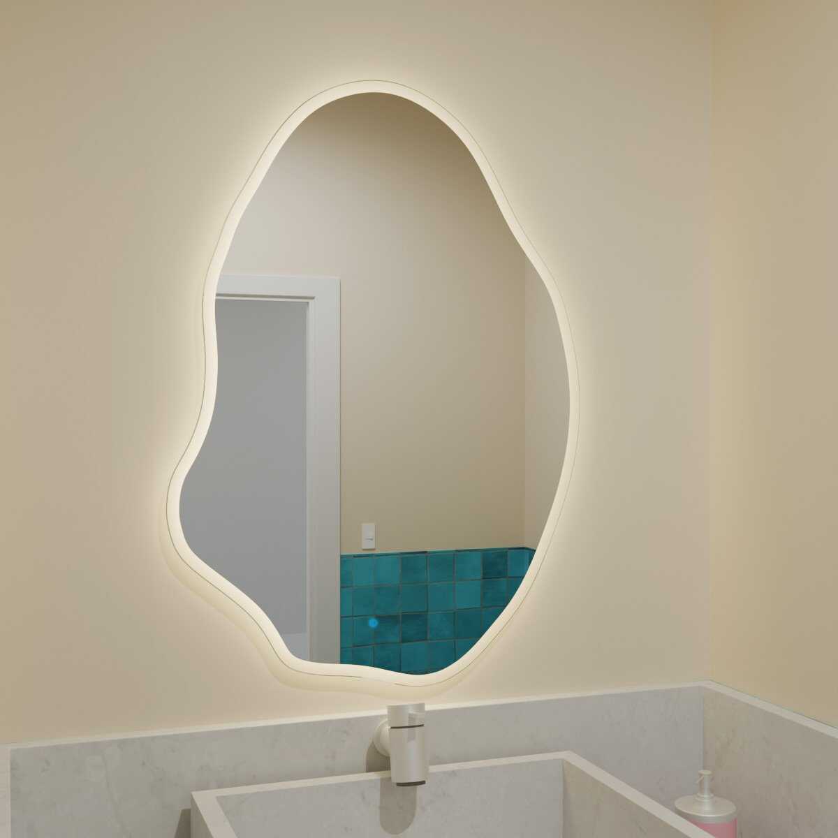 Espelho Grande Orgânico com Led e Touch 70x95cm 2 Espelho_Organico_70X95_Lado_3000K