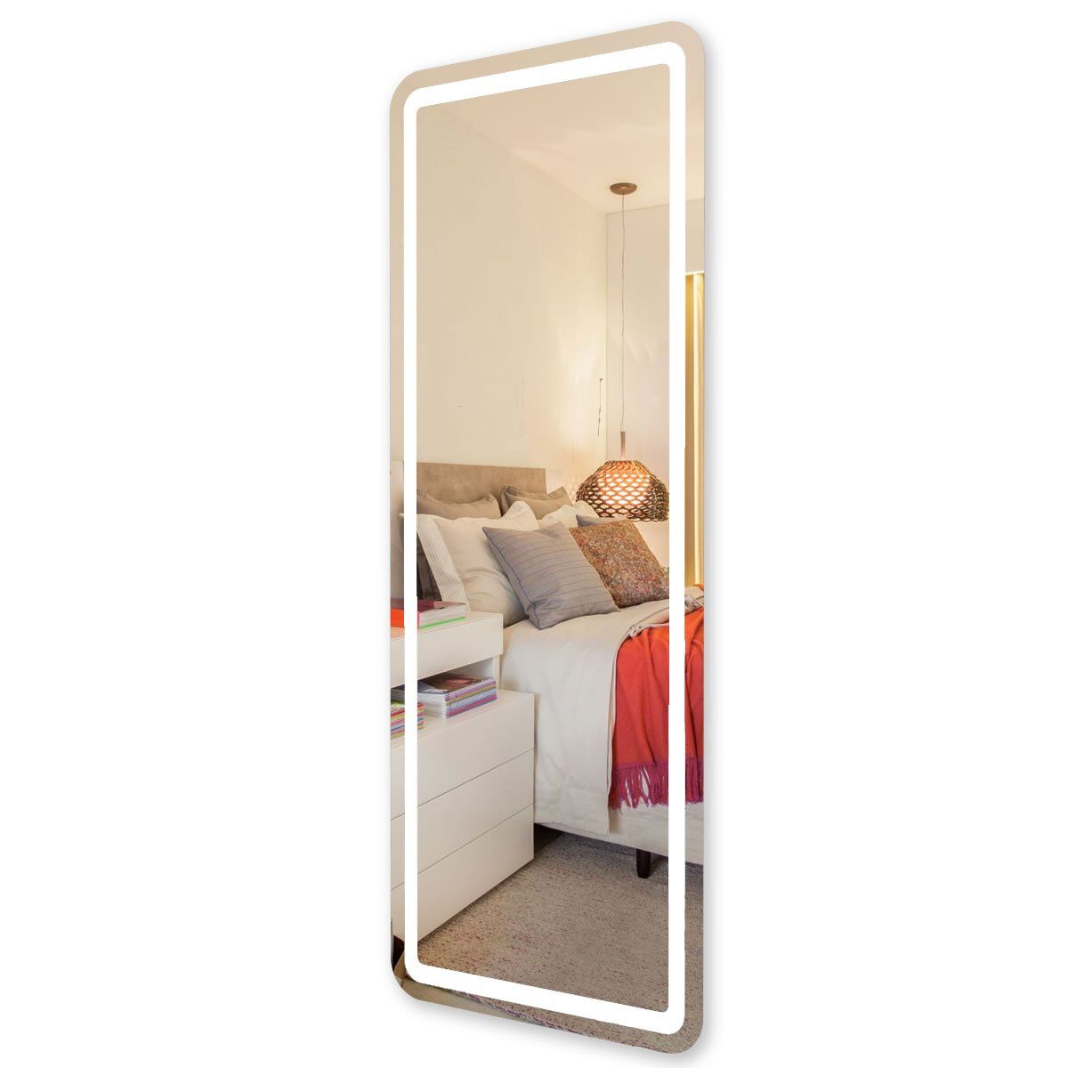 Espelho com LED Iluminado Cantos Arredondados Corpo Inteiro PRO 95W/m IRC+97 3 Espelho Com Led De Corpo Inteiro E Cantos Arredondados