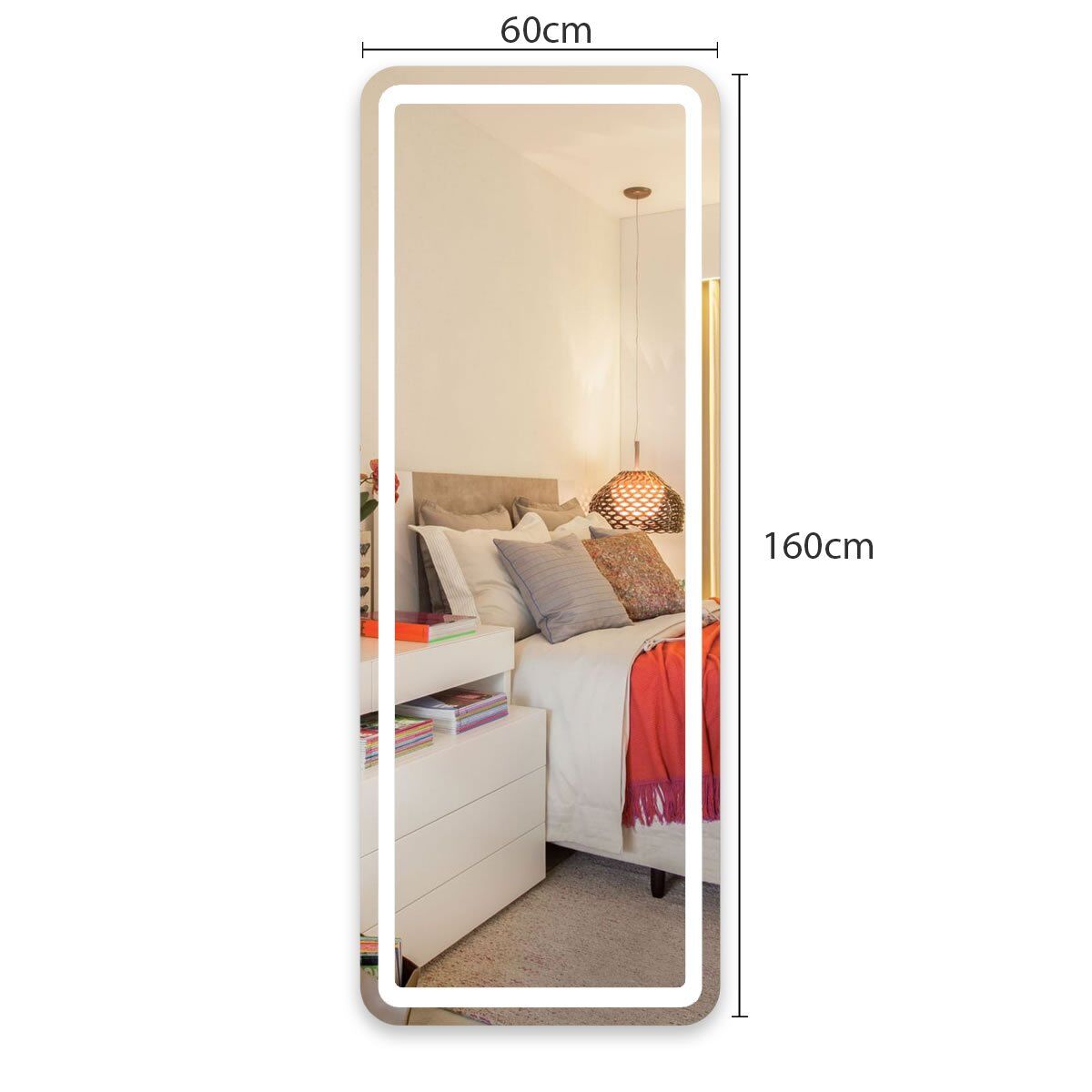 Espelho com LED Iluminado Cantos Arredondados Corpo Inteiro Decor 44W/m IRC+97 4 Espelho Com Led Iluminado Cantos Arredondados Corpo Inteiro Medidas
