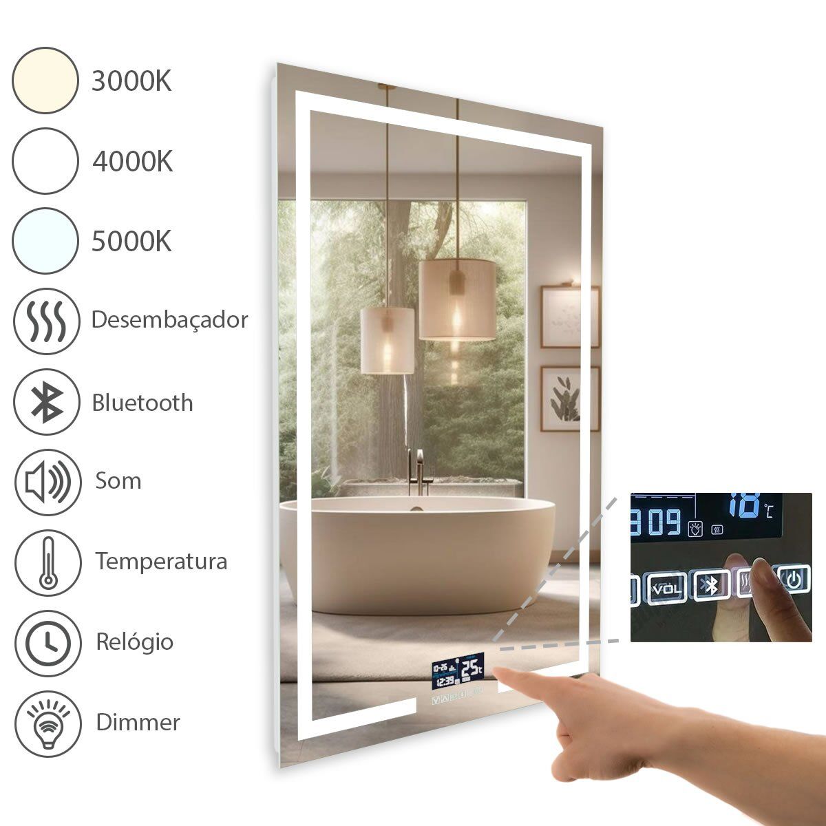 Espelho com LED Iluminado Central Multimídia PRO 95W/m IRC+97 1 Espelho Com Led Iluminado Central Multimídia Pro