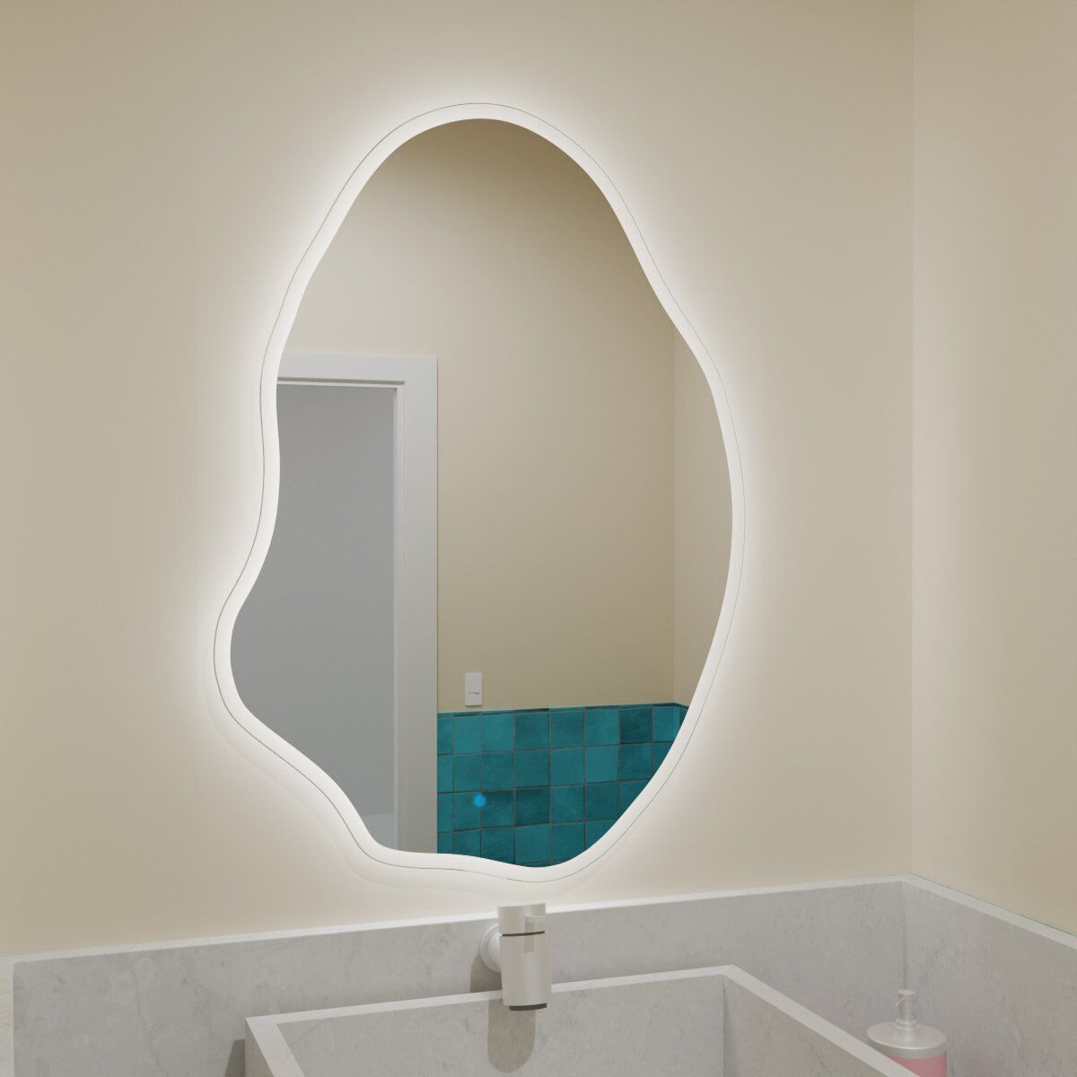 Espelho Grande Orgânico com Led e Touch 70x95cm 1 Espelho Grande Orgânico Com Led E Touch 70X95Cm